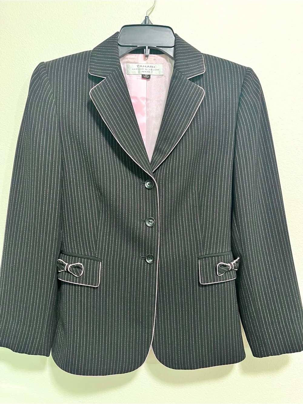 Tahari Black and Pink Pinstripe Women's Tailored Blazer